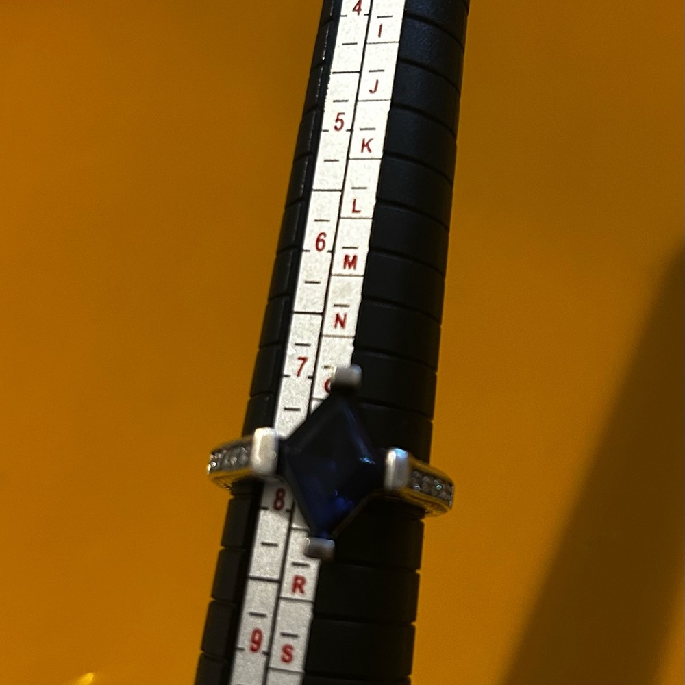 Vintage Sterling Silver Ring w Blue & Clear Stones 7.75